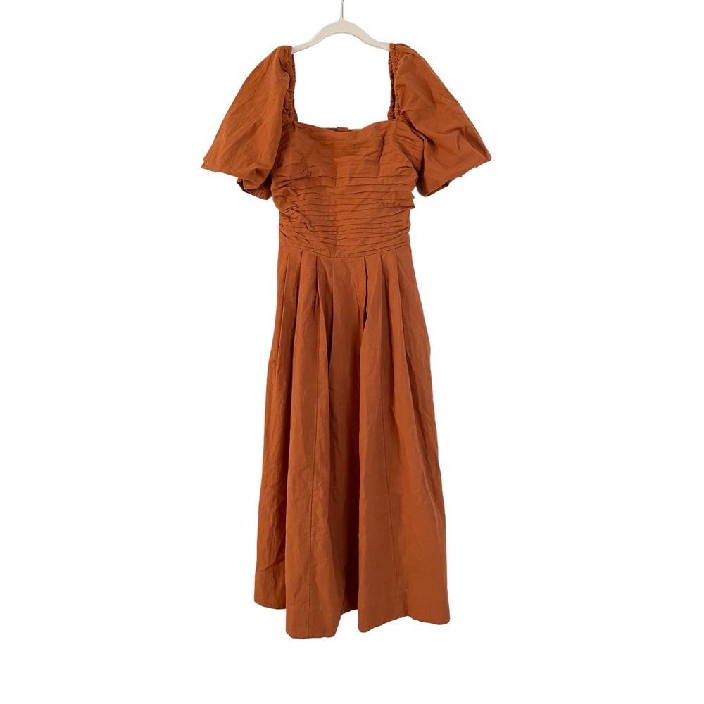 Free People Ain’t She a Beaut Puff Sleeve Midi Ruched Dress Terra Size Small NWT - Picture 4 of 5